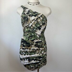 Mystic Green Camouflage One-Shoulder Dress